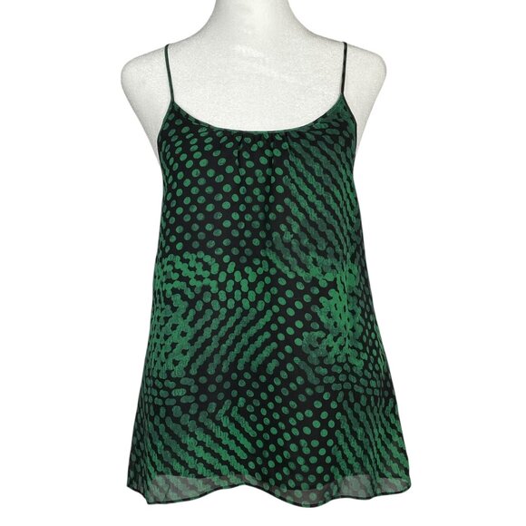 Theory 100% Silk Green Dot-Print Lined Camisole Top Spaghetti Straps Size P/XS - Picture 2 of 15